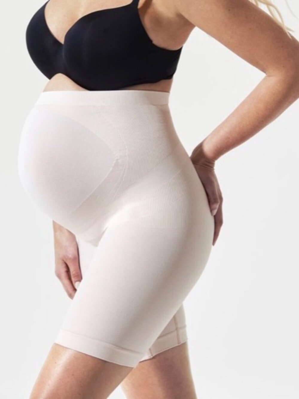 BLANQI Everyday Biker Shorts Maternity Belly Support Girlshort Pale Nude Size M
